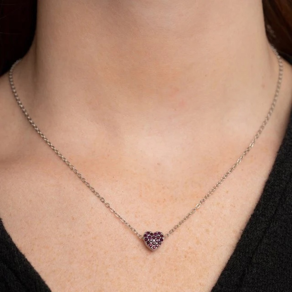 NEW Vintage Boutique Purple Diamond Rhinestone Dainty Heart Necklace Jewelry